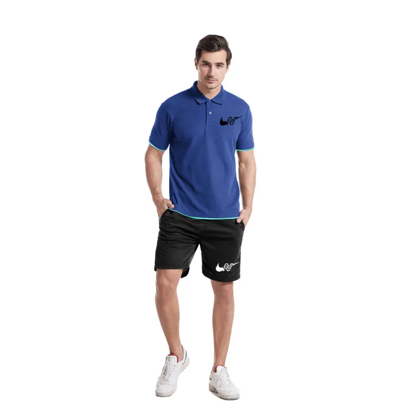 

Pure Cotton Men Casual Suit Summer 2021 Short Sleeve Lapel Polo Shirt Fashion Loose Jogging Sweatshirts+Sweatpants Two-piece Set