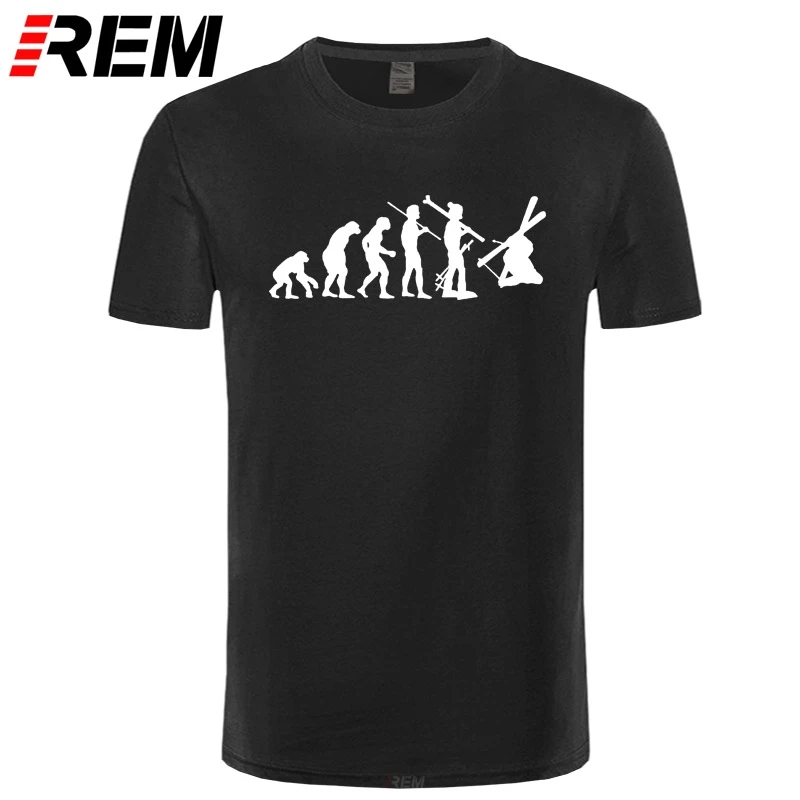 

REM Interesting Skiing Of Evolution Men T Shirt High Quality Pure Cotton Short sleeves Tops Tee Fun Boutique Print T-shirt
