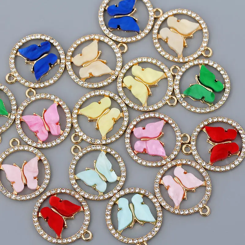 

Shiny Rhinestone Round Butterfly Jewelry Accessories Multicolor Acrylic Insect Charms Pendant Wholesale DIY Butterfly Earrings