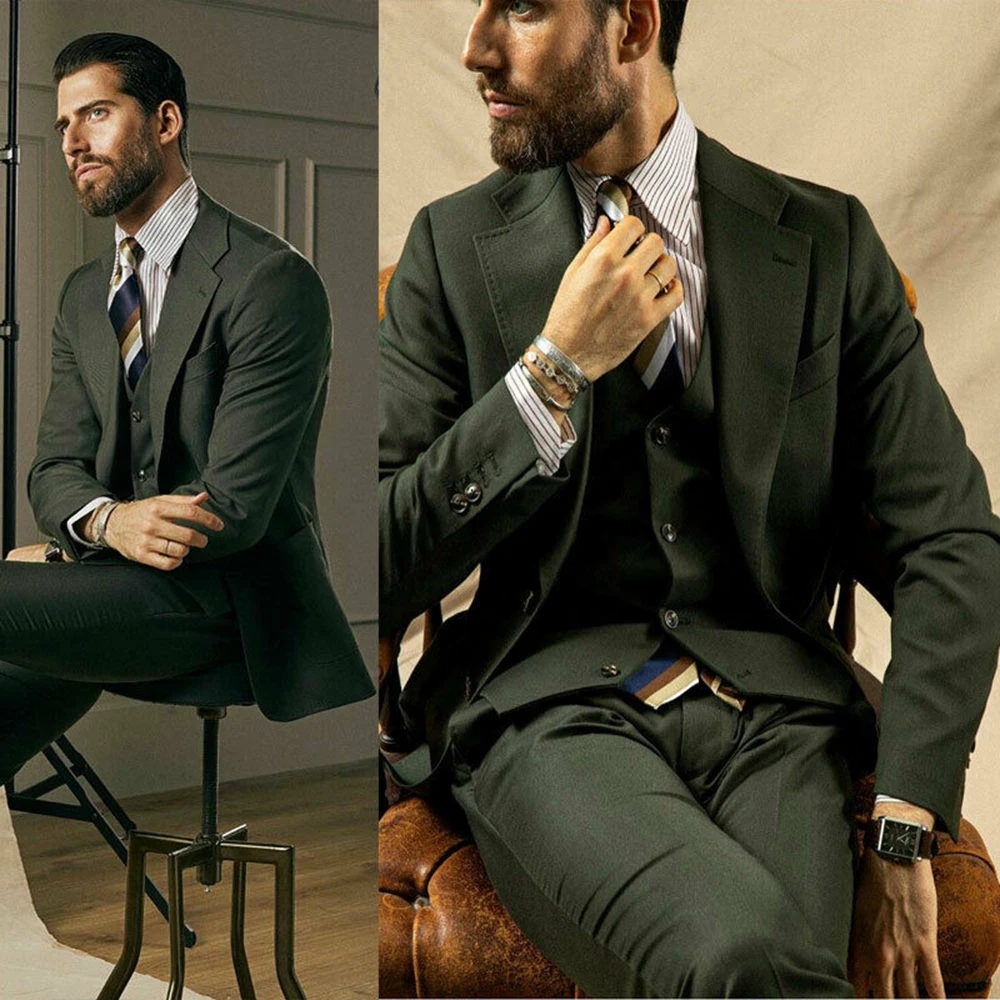 

Black Peacked Laple Groom Wear Men Suits Slim Fit Business Jacket With Pants 2 Pieces Wedding Blazers Prom Party Dress Tuxedos