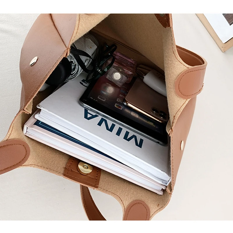 

Brand Design Luxury Ladies Bucket PU Shoulder Bag Single Shoulder Large Capacity Messenger Broadband Female Solid Color Handbag