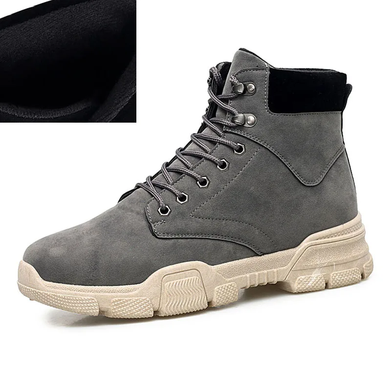 Autumn Gray FEVRAL/ популярные мужские ботинки модные зимние ботильоны из коровьей замши новые осенние повседневные ботинки с высоким берцем из дышащего материала размеры 39-45 - Цвет: Autumn Gray