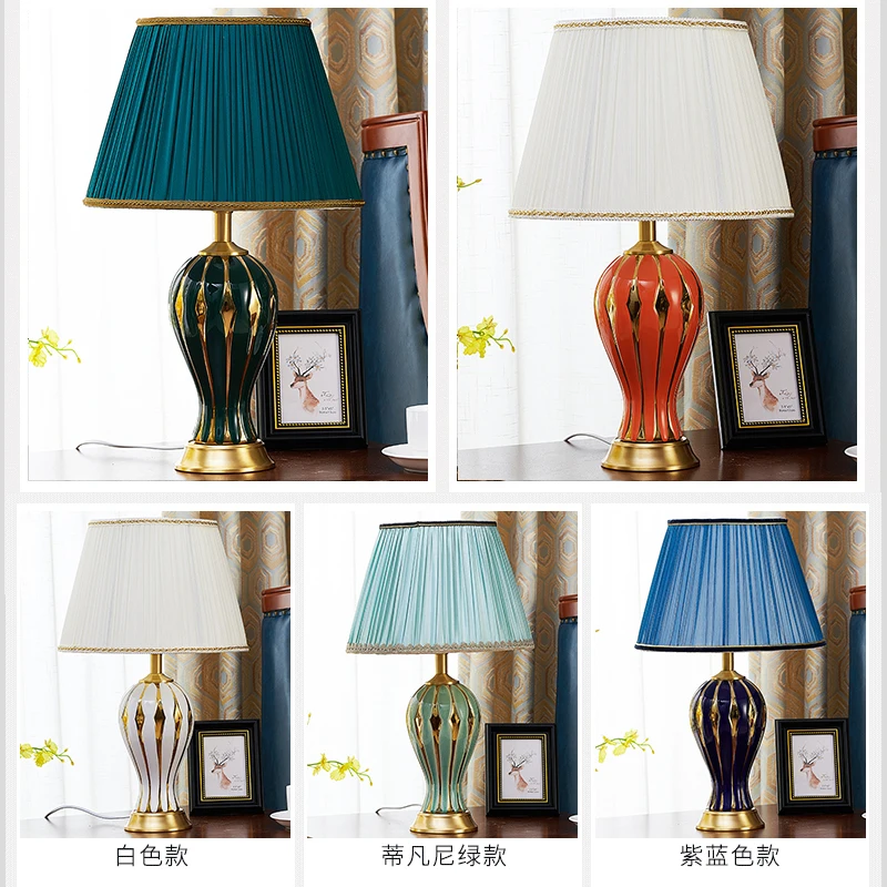 American Luxury Gold Painting Vase Ceramic Table Lamp for Bedroom Living Room Bedside Modern Household Home Decor | Лампы и освещение