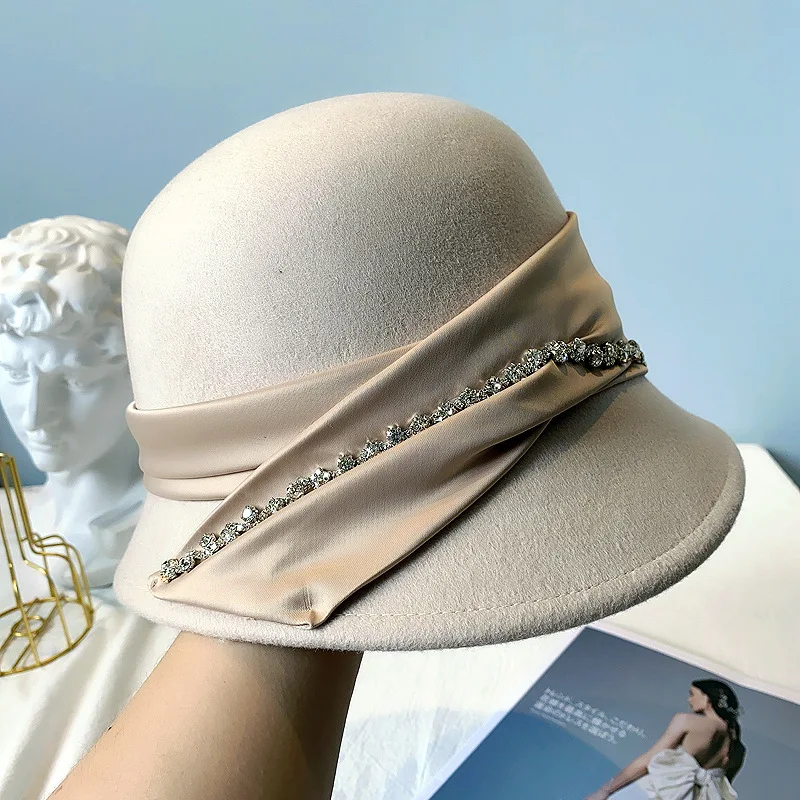 2020 Spring Fashion Vintage Women Ladies Wool Fedora Hat Bucket Dome Bell Bow Felt Hats Women Cap Hats Hat