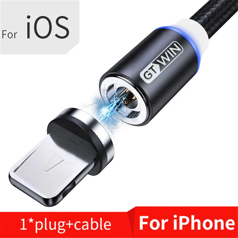 GTWIN Магнитный USB кабель для iPhone XS Max Micro usb type C адаптер зарядное устройство Быстрая зарядка Магнитный шнур для samsung S10 S9 2 м/3 м - Цвет: Black iOS Cable