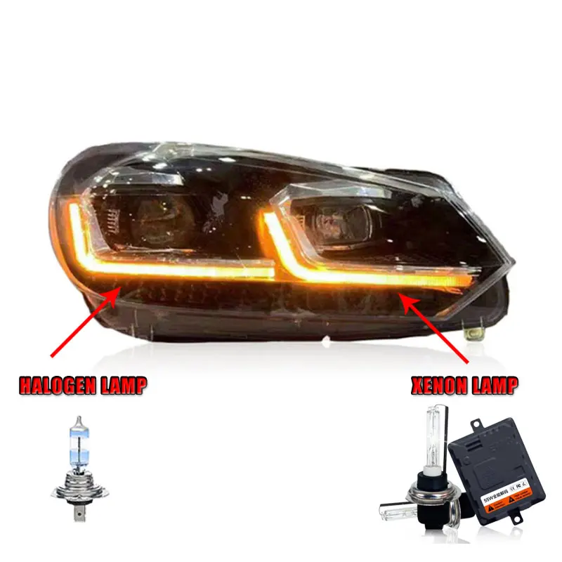 Halogen highbeam 2 шт. автомобильный стиль светодиодный фары для Volkswagen Golf 6 09-13 для Golf 6 Головной фонарь светодиодный DRL Объектив двойной луч H7 HID Xenon bi xenon le - Цвет: Halogen highbeam