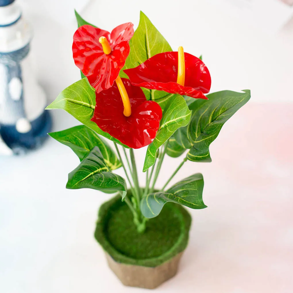 

2pcs 12-head Artificial Anthurium Flower Floral Decor Home Office Plastic Fake Flower Ornament