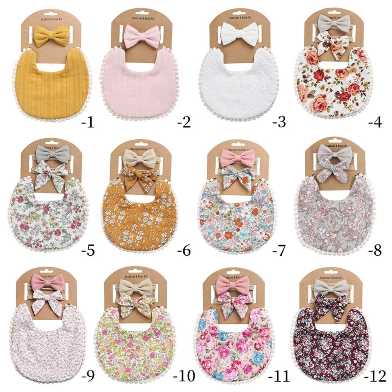 

Baby Headbands+Tassel Saliva Towel Kit Newborn Photography Props Floral Print Double Side Bibs Bandana Burp Cloths Feeding Smock