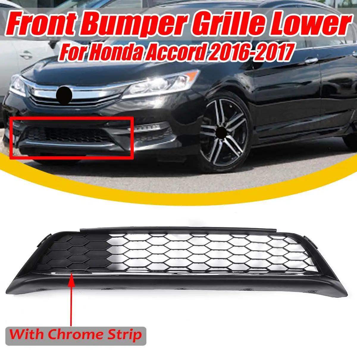 New Car Front Bumper Lower Grill Grille Black W/ Chrome Trim For Honda For Accord 2016 2017 71152T2FA50 71152-T2F-A50