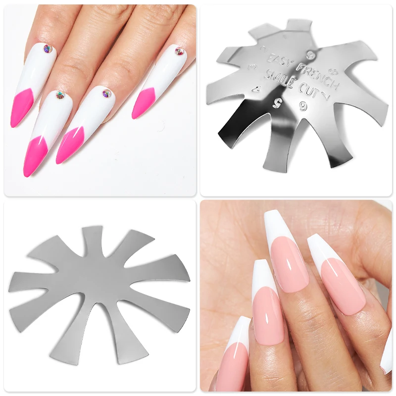 

Профессиональный триммер для ногтей Easy French Smile Cut V-образной формы, 9 размеров, маникюрный триммер для ногтей, акриловый, розовый, белый, франц...