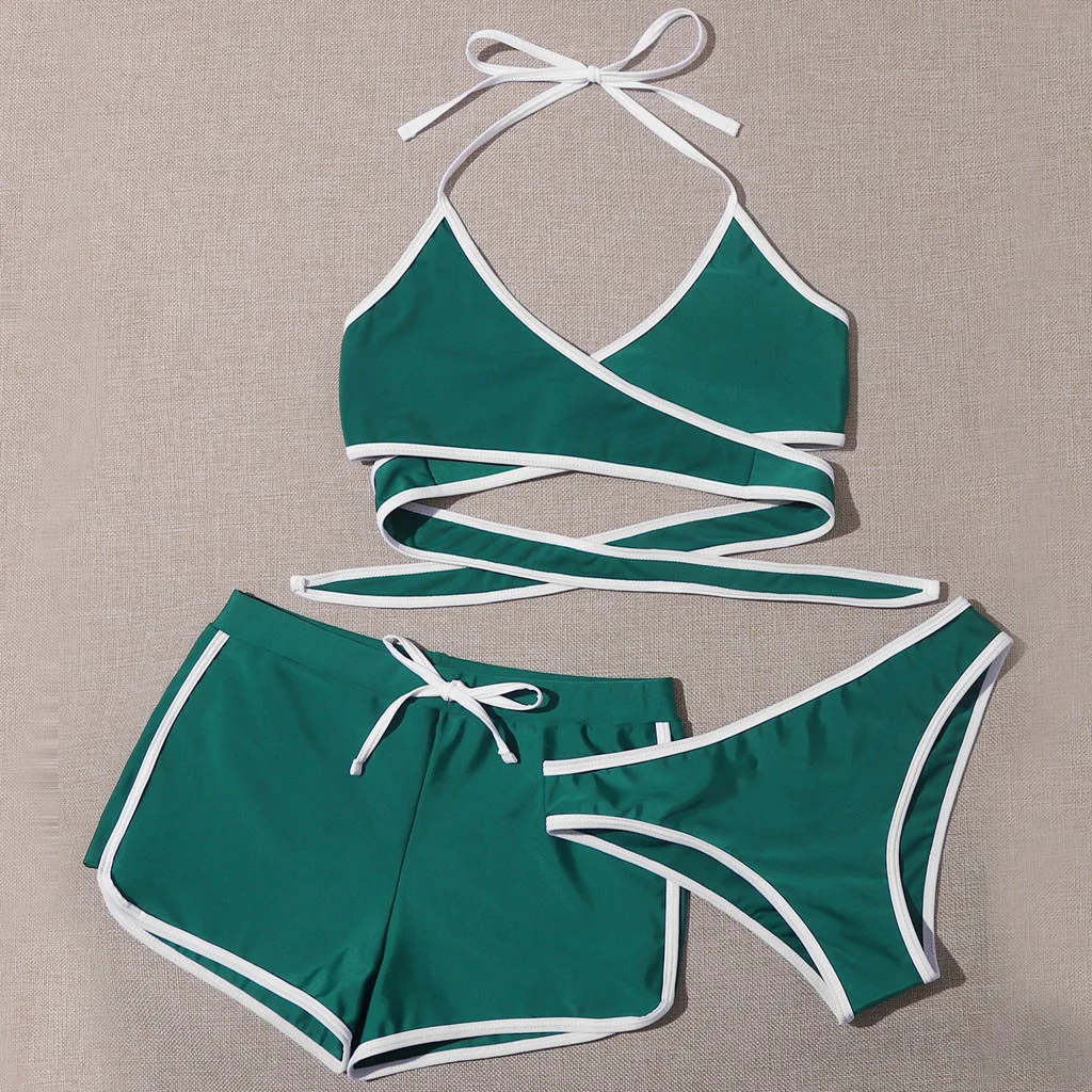 Комплект из трех предметов пляжный купальник летняя женская мода с короткими