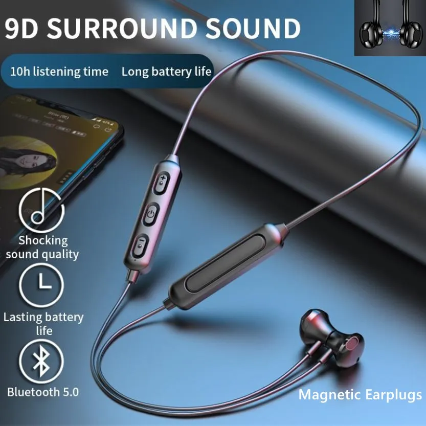 

Беспроводная Спортивная гарнитура BT-95 с шейным ободом, Bluetooth 5,0, магнитные наушники с глубокими басами 9D, наушники с кнопкой управления, науш...