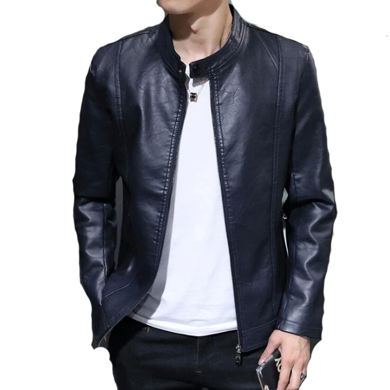 Куртка мужская Осенняя из искусственной кожи на молнии с длинным рукавом