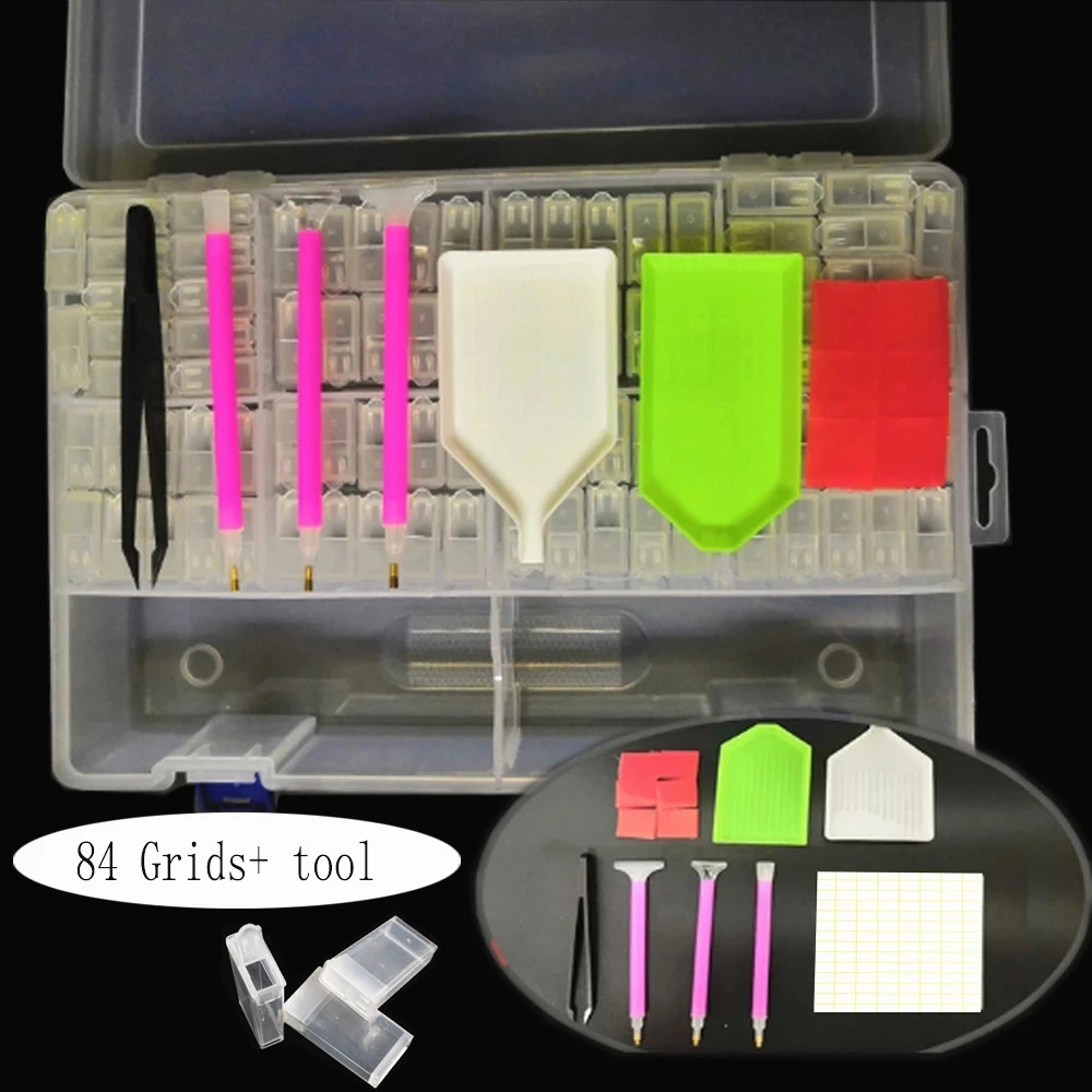PDMDOG-caja de almacenamiento para pintura de diamantes, contenedor de cuentas port&aacute;til con 84 rejillas, 5d, accesorios de bordado de diamantes, herramientas-3