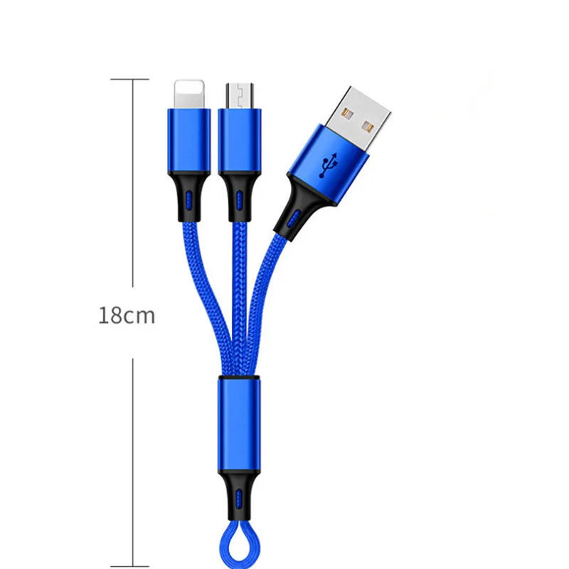 Мини 2 в 1 USB кабель для iPhone Xs Max Xr X 8 7 6 6 S Plus быстрое зарядное устройство Micro USB для samsung S5 S6 S7 Xiaomi шнур для мобильного телефона - Цвет: Синий