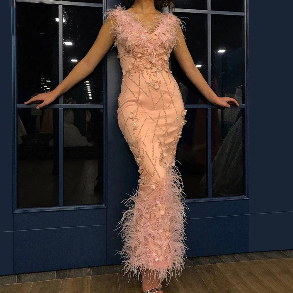 

Kardashian Вечерние платья с бисером и перьями Длинное Элегантное вечернее платье платья для вечеринок арабские Дубаи женские Формальные плать...