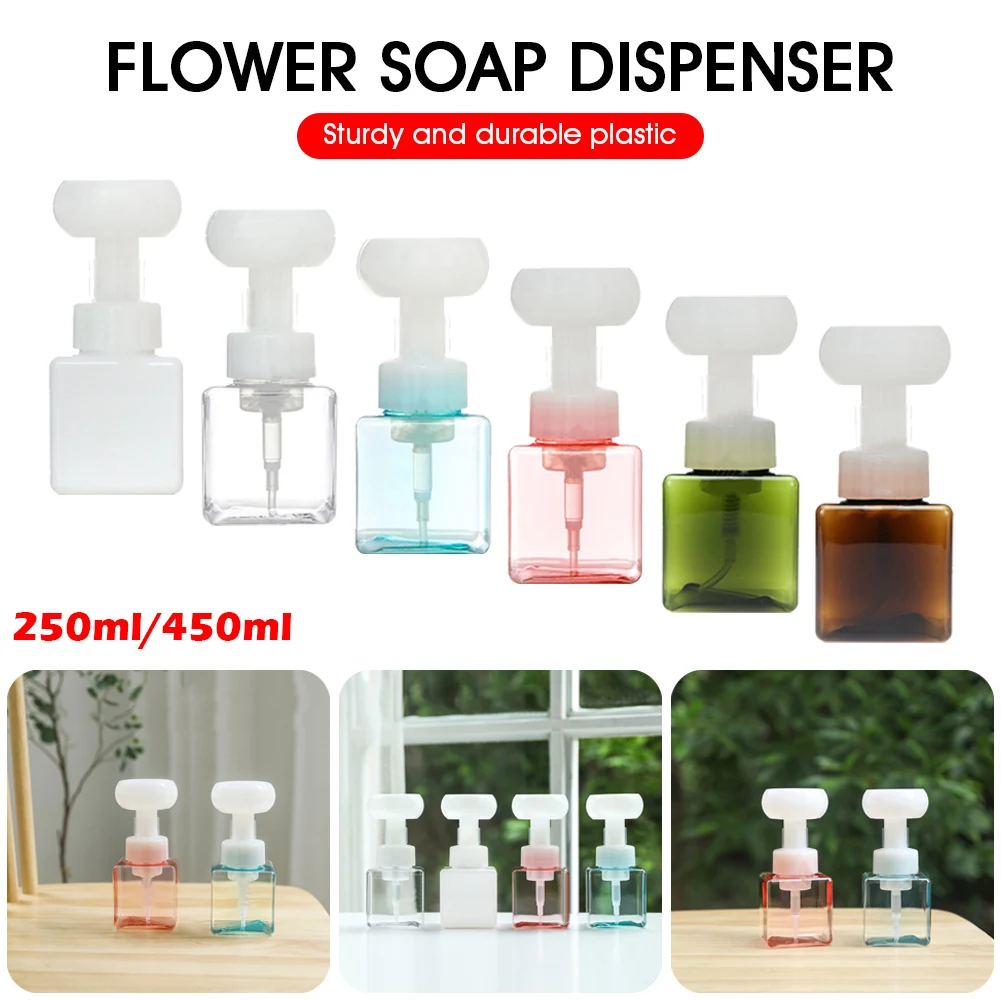 

250/450ml Flower Shape Foam For Soap Dispenser Foaming Pump Plastic Clear Bottle Travel Shower Gel Foam Pump Bottle For Bathroom