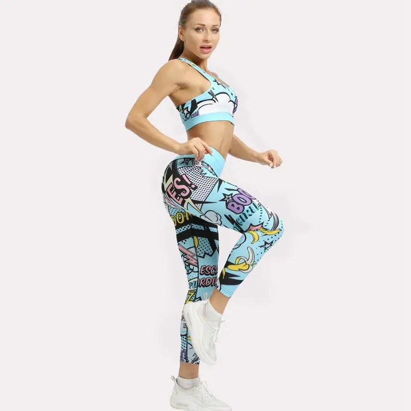 High Waist Yoga Set 2019 New Sport Suit Women Running Workout Gym Clothing Elastic Fitness Sportswear Boom Print Tracksuit | Спорт и