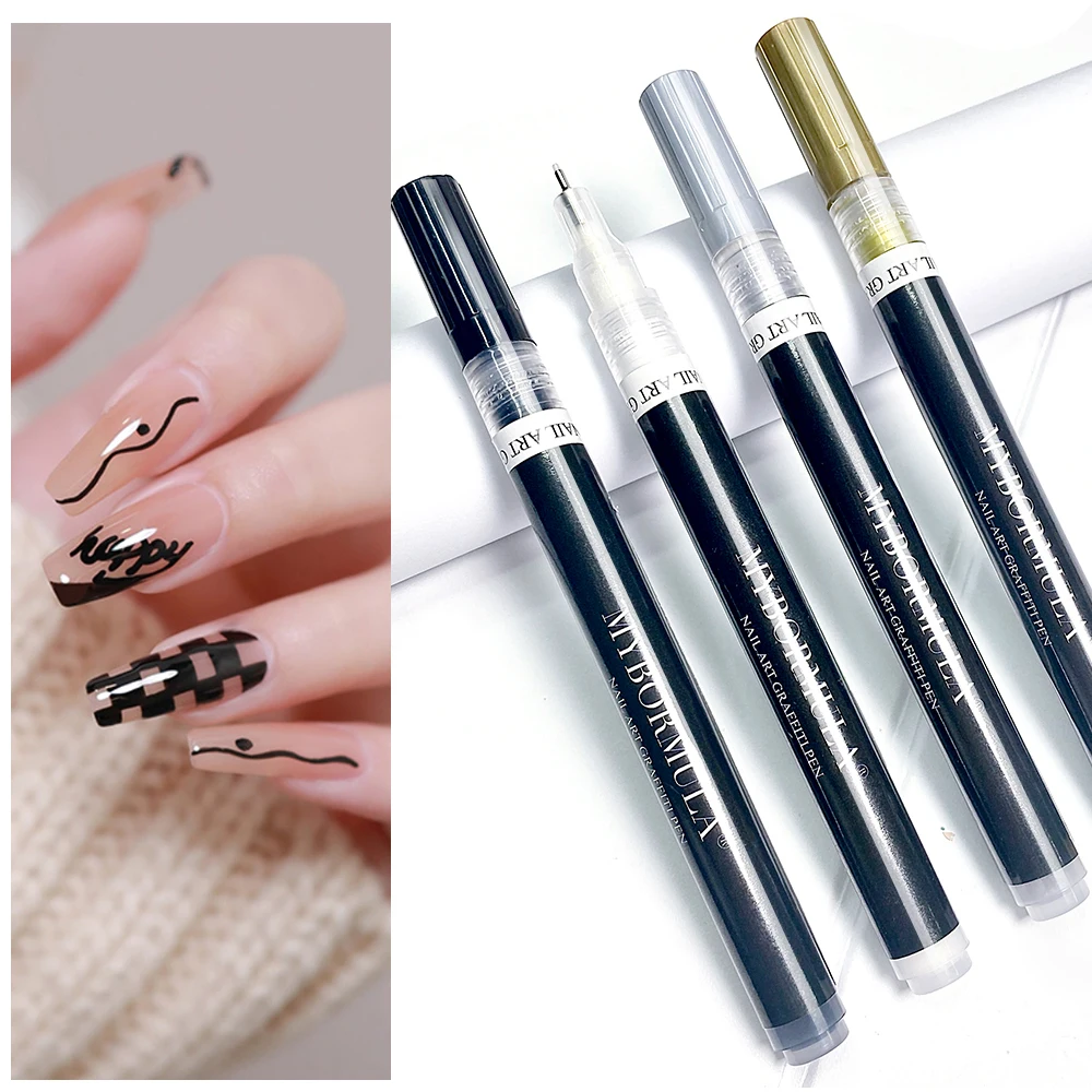 2шт / 4шт 0 5 мм Nail Art Pen Set для дызайну пазногцяў лайнер гель-лак інструменты