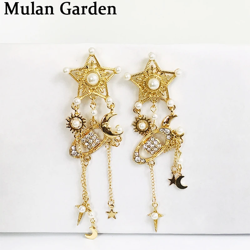 

M&G Fashion Crescent Star Gold Color Dangle Earrings Zircon Pendant Silver Color Needle Elegant Fashion Earrings Jewelry Gifts