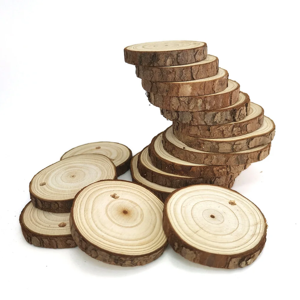 

10 шт., круглые деревянные ломтики с отверстиями