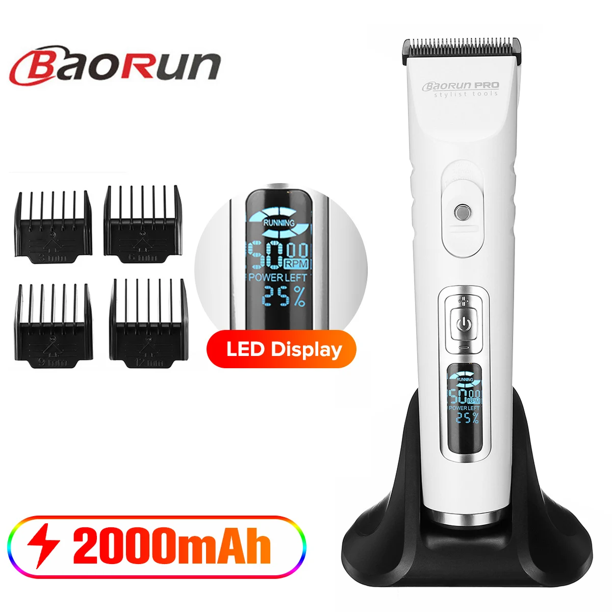 Baorun профессиональная машинка для стрижки волос с ЖК дисплеем водостойкая низким