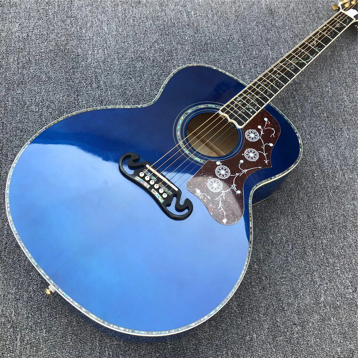 

New Blue Flame Maple 43" J200 Acoustic Guitar,Real Abalone Inlays Ebony Fingerboard Jumbo Body Guitarra,Free Shipping