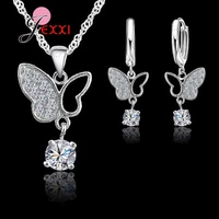 hot new fashion 925 sterling silver butterfly jewelry sets necklace earring sets for women girls fashion jewelry