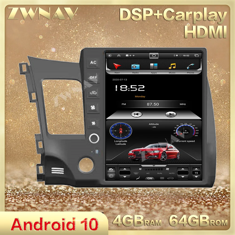 Автомобильный мультимедийный плеер Tesla Style вертикальный экран 4 Гб + 64 ГБ Android 10 0