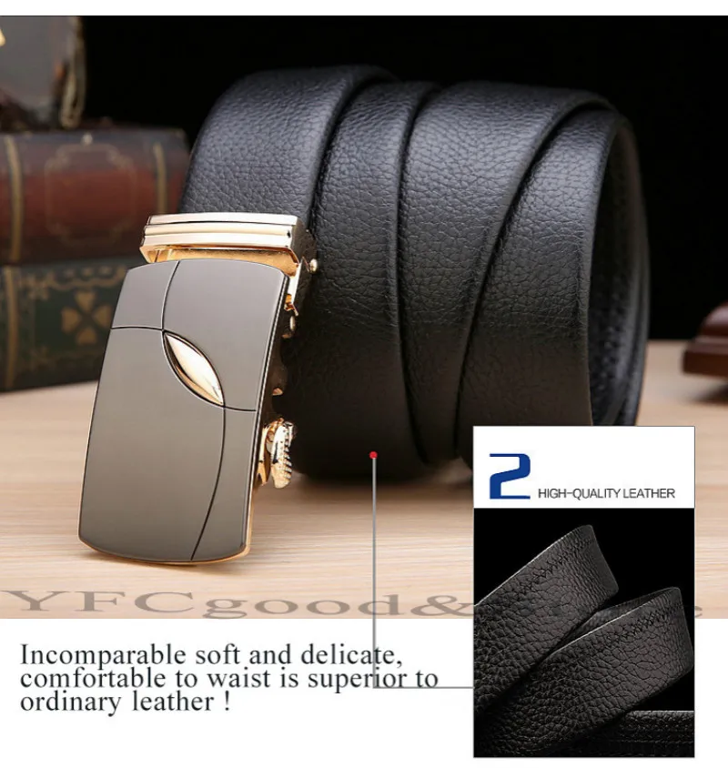 Мужской ремень из натуральной воловьей кожи с автоматической пряжкой|Мужские