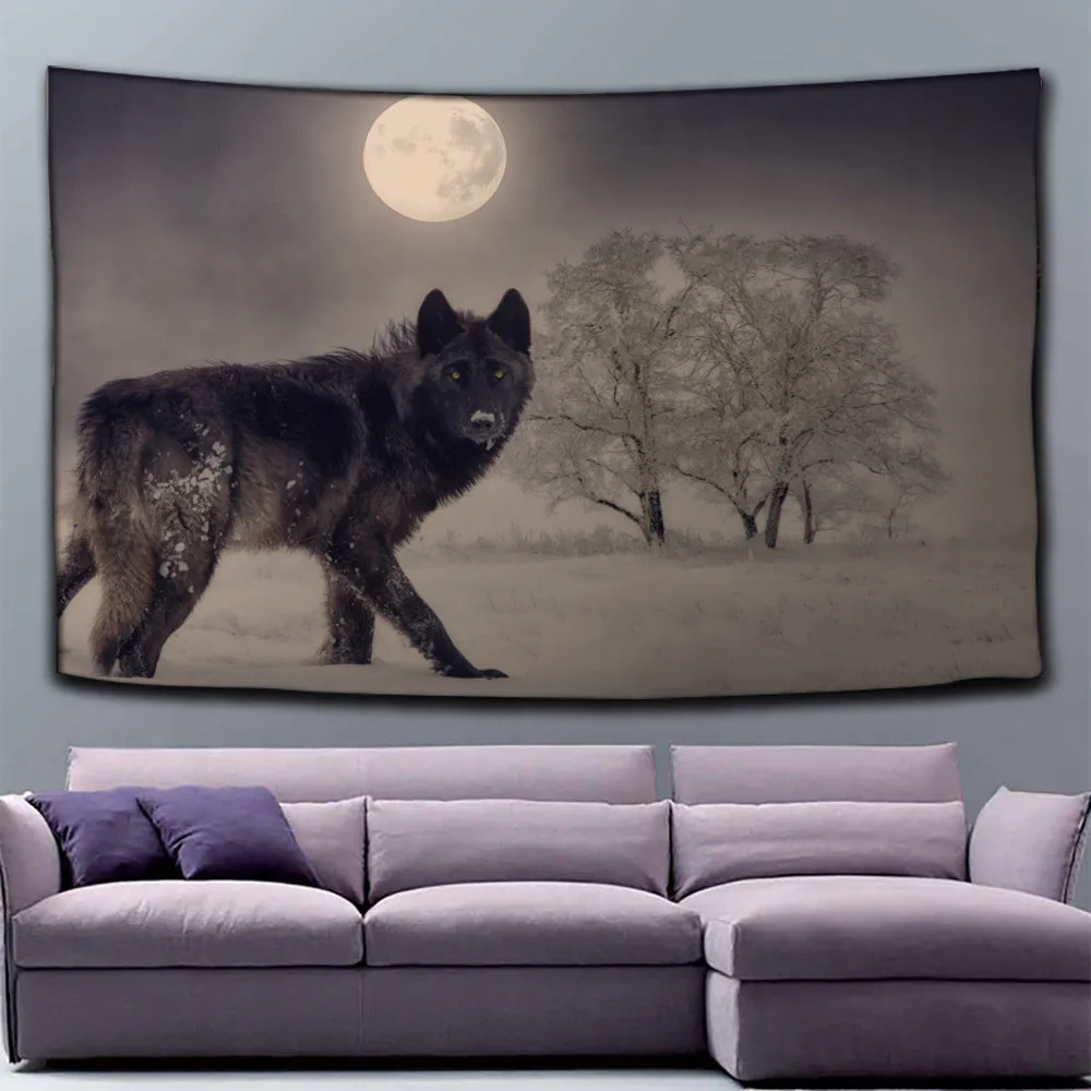 Гобелен с волком лесной луной Настенный Ковер ткань из полиэстера настенная