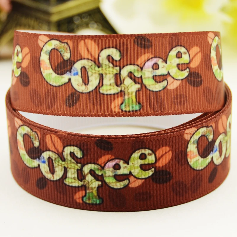 

22 мм 25 мм, 38 мм, 75 мм Кофе мультфильм печатных Grosgrain ленты вечерние свадебные украшения 10 ярдов X-03137