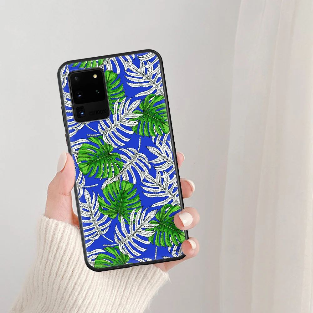 

Leaves Monstera Phone Case For Samsung Galaxy Note S 8 9 10 20 Plus E Lite Uitra black Hoesjes Trend Cell Silicone Shell