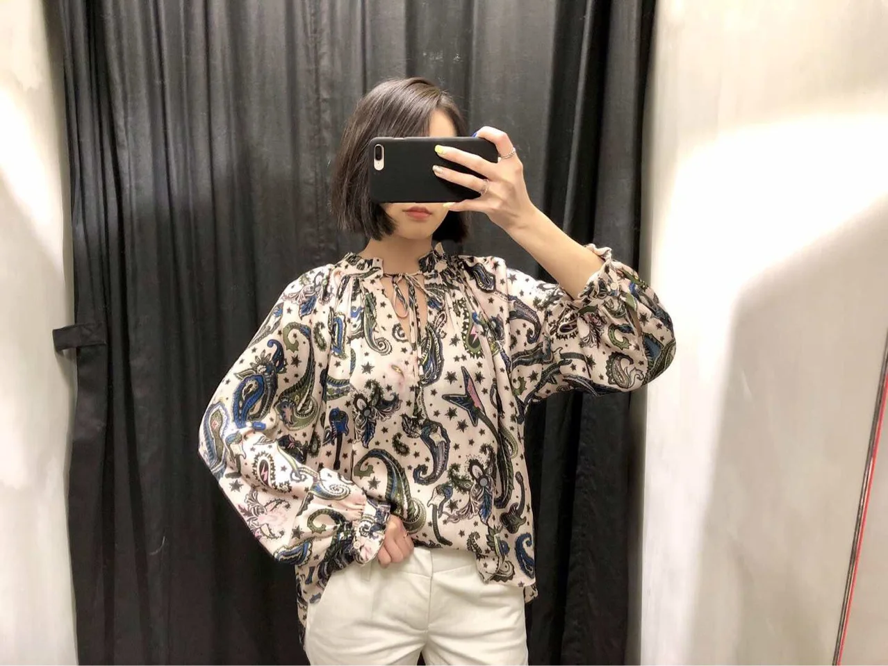 

Cashew Women Shirt Pleated Top Autumn Cashew Lightning Print Loose Lazy Lace Pleated Shirt