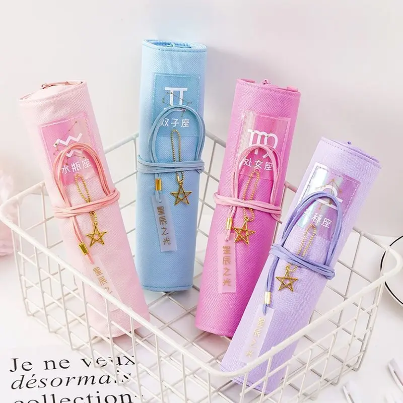 

School Supplies Warm Color Twelve Constellation Korean Scroll Pencil Case Gifts for Girls Japanese Cute kawaii pencil pouch