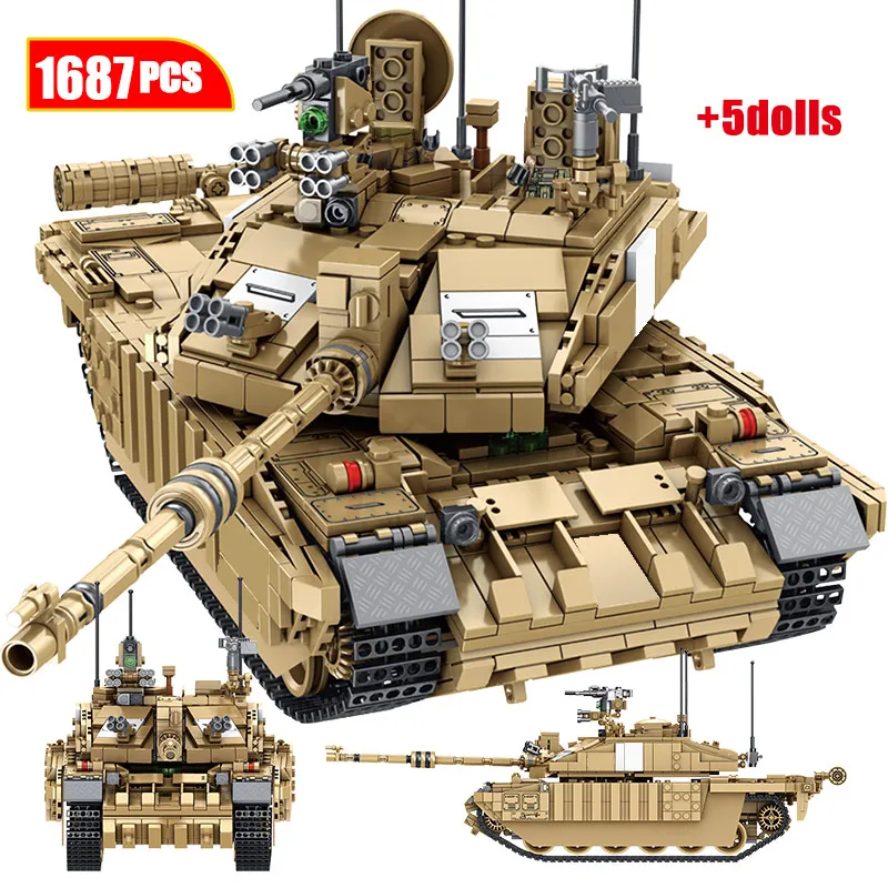 

1687 шт., военный Challenger 2, основной боевой танк, модель, строительные блоки для второй мировой войны, армейские солдаты, фигурки, велосипеды, игр...