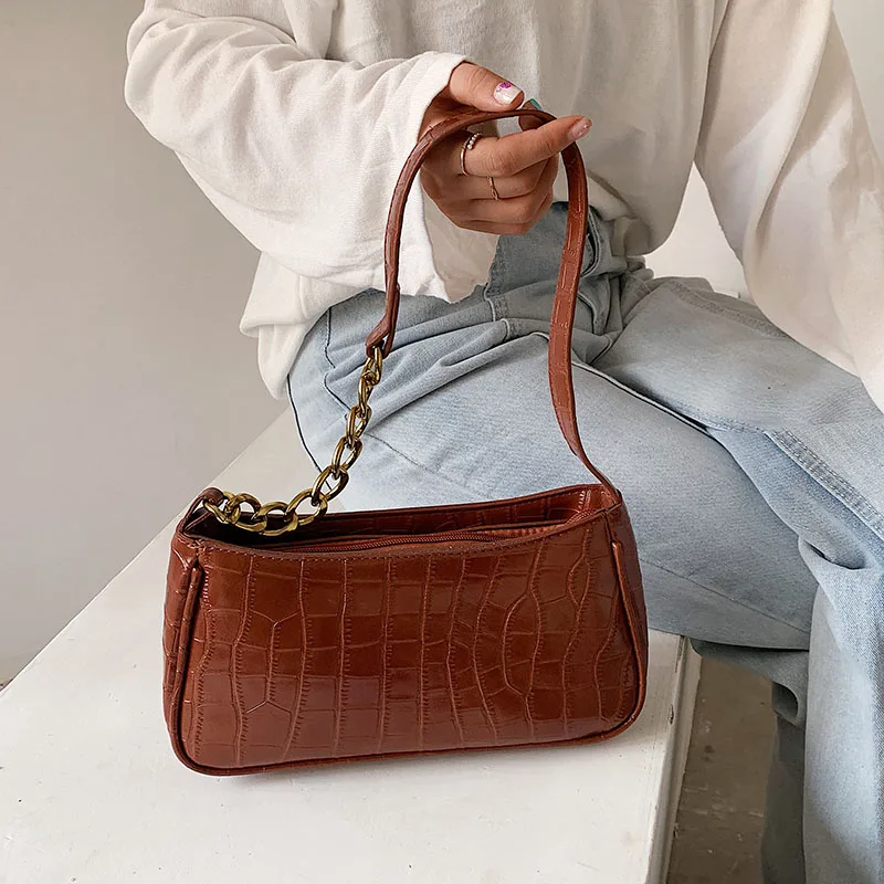 

Винтажная сумка через плечо для подмышек, кожаные сумки под аллигатора для женщин, женская сумка в стиле ретро, роскошные Брендовые женские ...