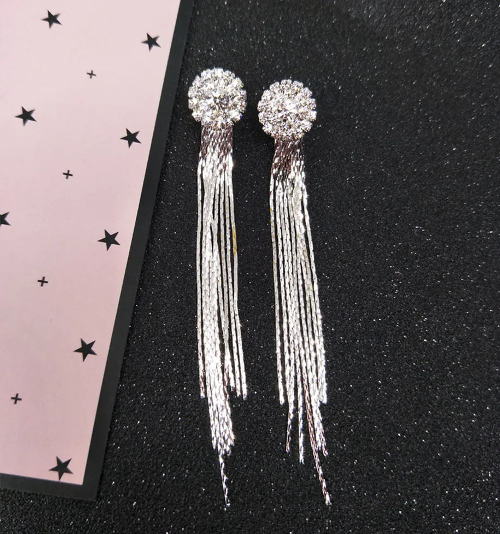 Diamond Earrings Long Exaggerated Temperament Round Tassel Earring Silver Fashion Jewelry Fanshion Elegant Stud Eearring 19Oct30 | Украшения
