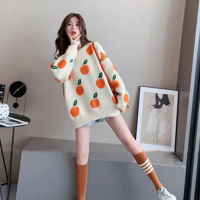 

Autumn Winter Sweaters Long Sleeve Tops Strawberry Knitted Pullover 2021 Korean Fashion Student Womens Clothing Sueter Feminino