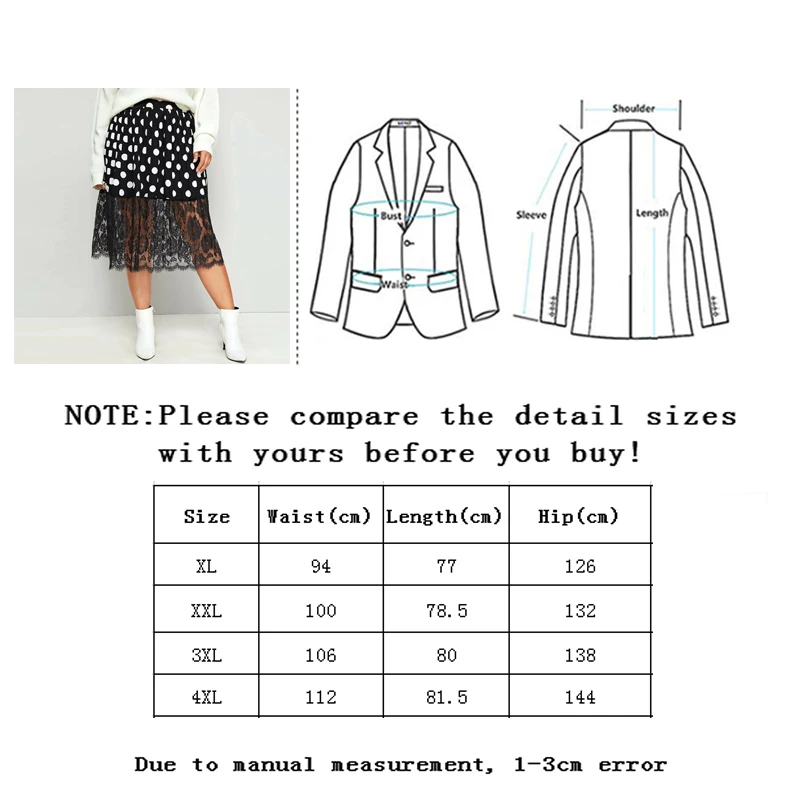 

Vangull Fashion Dot Printted Lace Patchwork Women Skirt High Waist Chiffon Female Skirt Summer Plus Size Mid-Calf A-line Skirt
