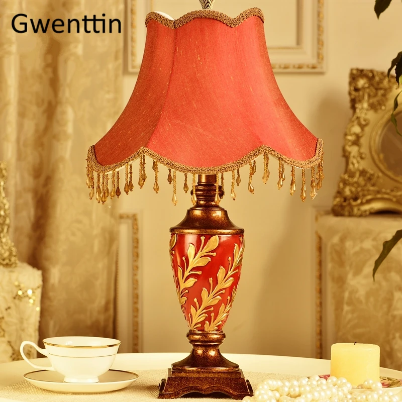 Европейский Винтажный Красный Настольный светильник со светодиодной подставкой