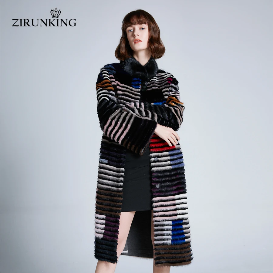 ZIRUNKING Новинка, женская шуба из натурального меха норки, женские длинные шубы, пальто, женский воротник-стойка, уличная меховая верхняя одежда ZC1902