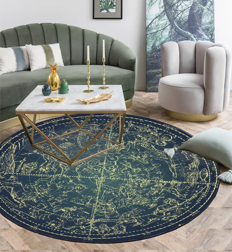 

Retro fashion geometric line constellation star plate round living room bedroom NON SLIP MAT CARPET