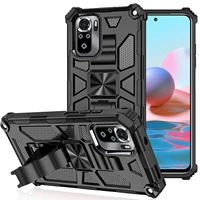 bracket rugged armor phone case for xiaomi redmi note 10 10s 4g pro max pc with metal magnetic shockproof stand protection cover