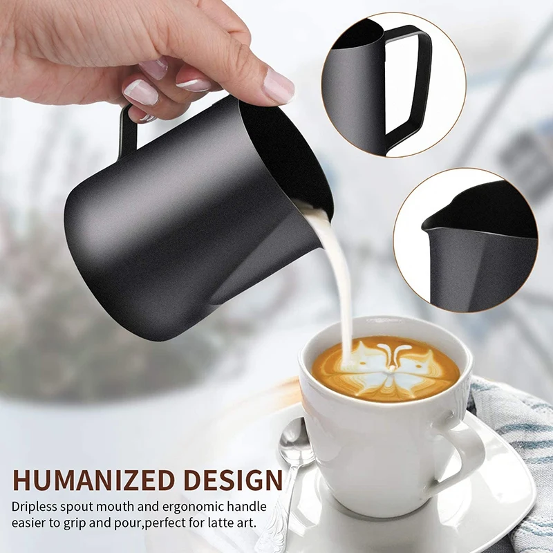 

2 Pack Milk Frothing Pitcher,Steaming Pitcher with Decorating Pen,Coffee Cappuccino Latte Art Milk Frother(12OZ&20OZ)