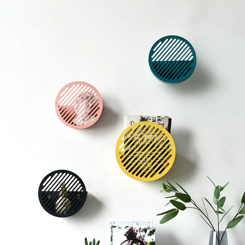 Скандинавские настенные однотонные железные круглые стеллажи для хранения