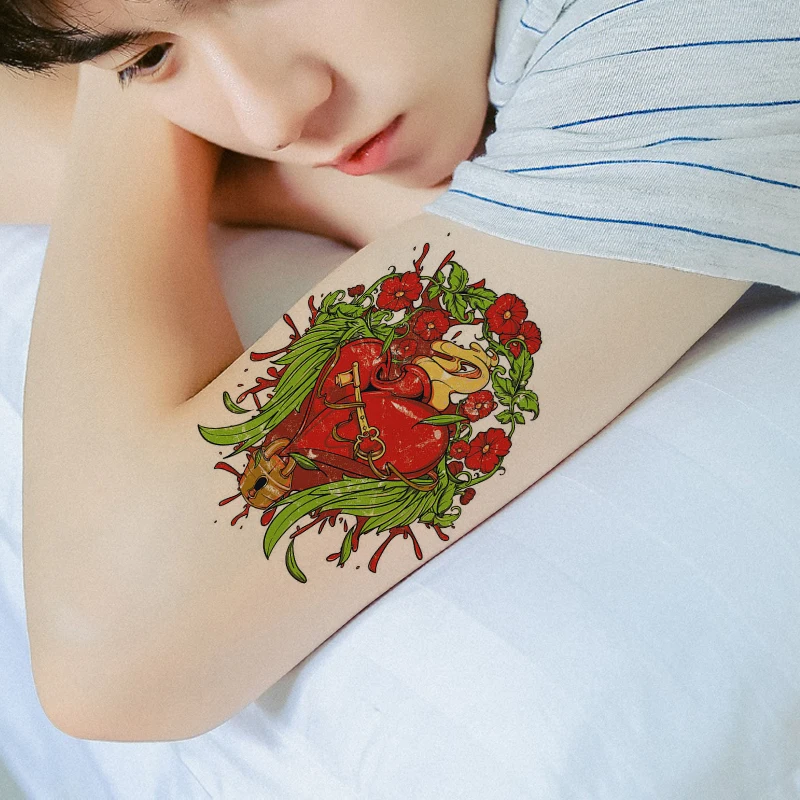 Красная временная татуировка наклейка сексуальное Крыло ангела с сердцем