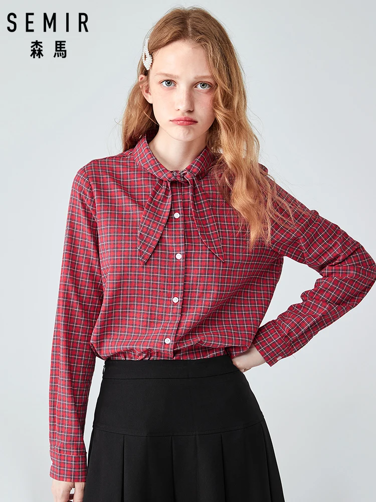 Женская рубашка с длинным рукавом SEMIR Клетчатая блузка из двух предметов