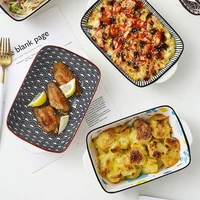nordic cheese baked rice plate bowl oven tableware western plate rectangle binaural baking plate ceramic dinner plate household