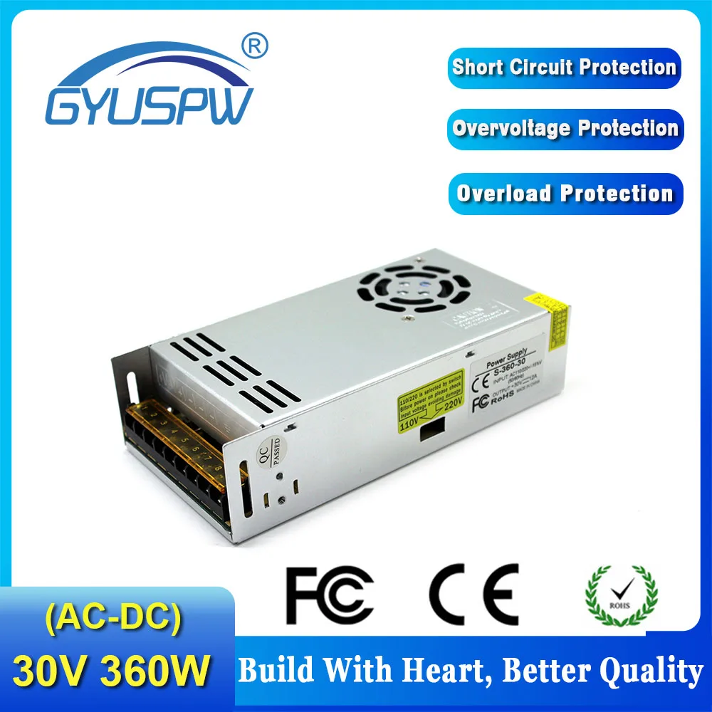 Высокое Питание dc 30v 12A 360w AC DC конвертер светодиодный драйвер 110V 220V DC30V SMPS для